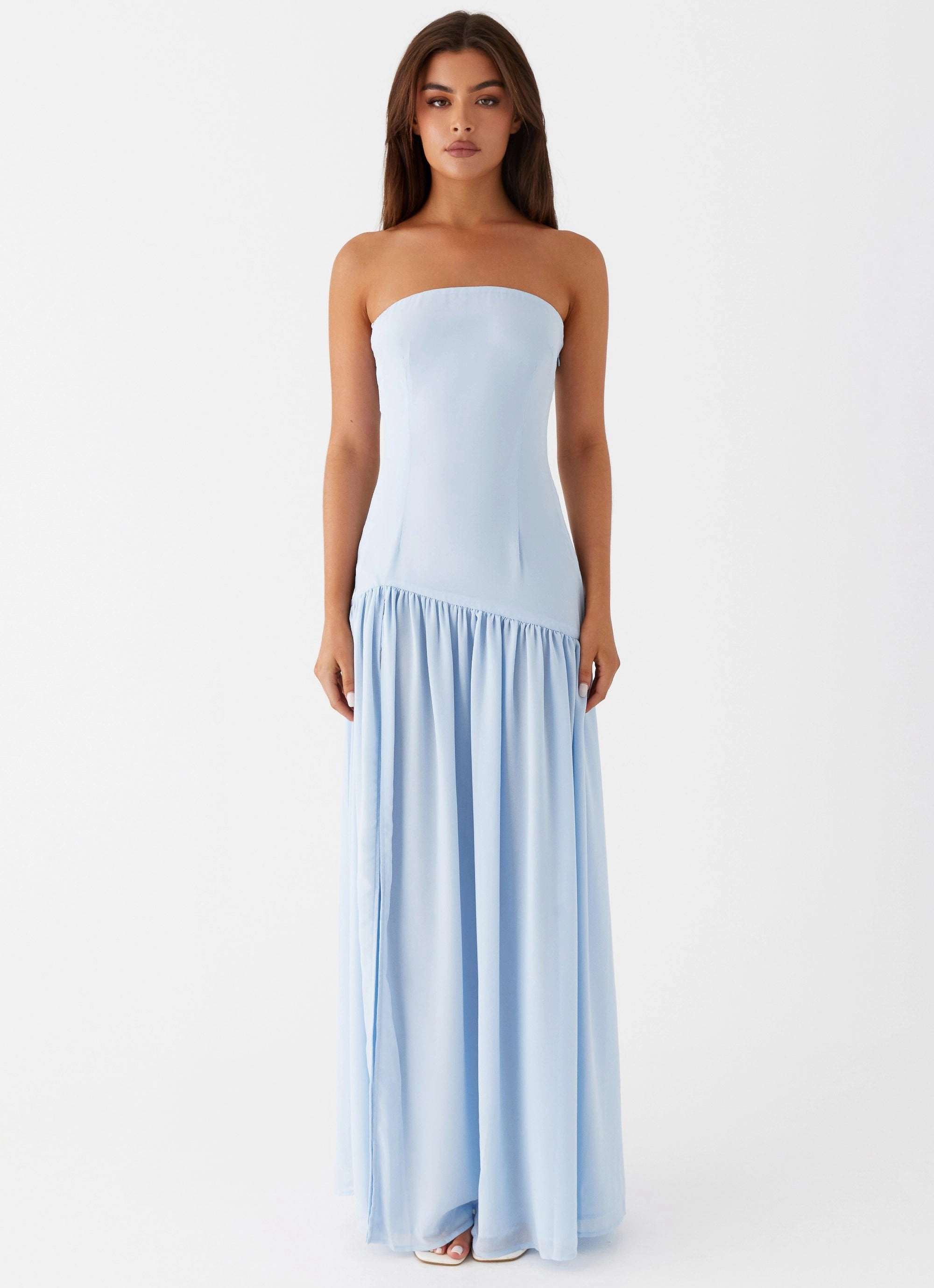 Quilted-Texture Layered Design Eden Strapless Maxi Dress - Blue