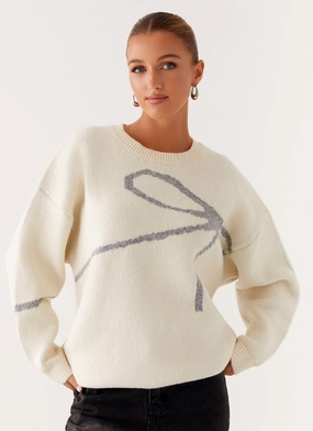 Dreamwood Knit Sweater - Ivory Houndstooth Print