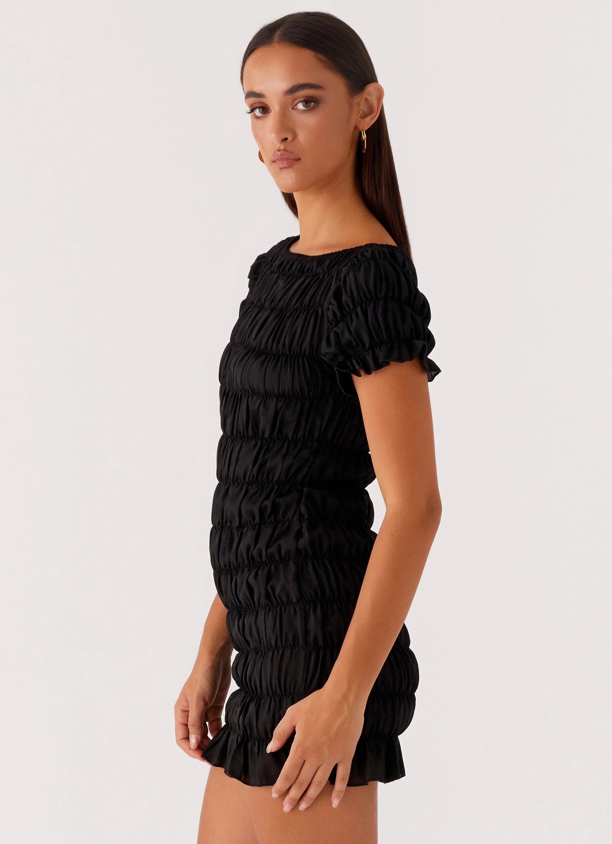 Raglan-Sleeve Rita Ruched Mini Dress - Black