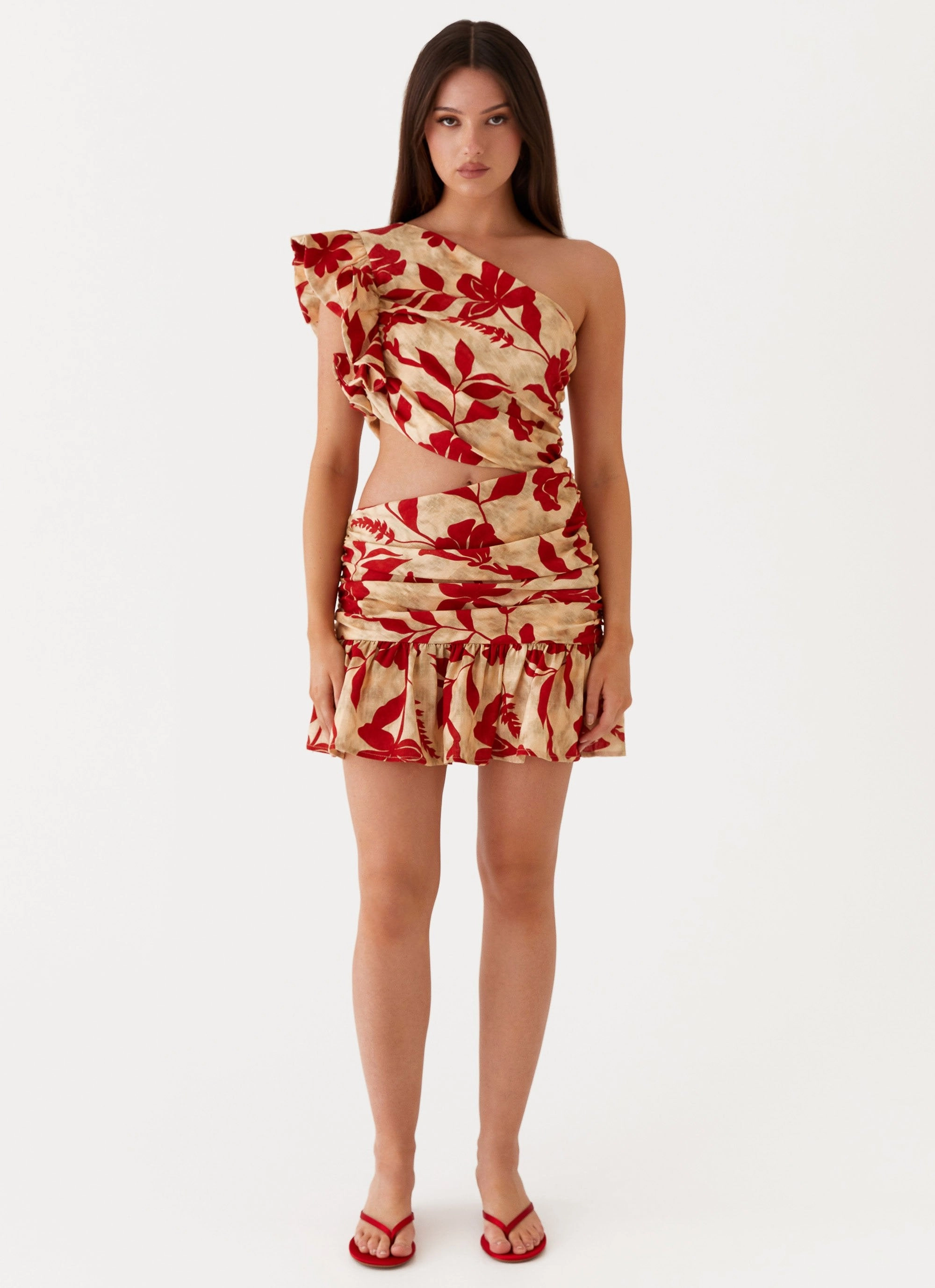 Luxe Appeal Maisie Linen Mini Dress - Red Green Floral