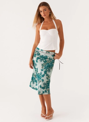 Peony Quartz Midi Skirt - Cloud Nine Floral Sporty Chic Seamless Comfort