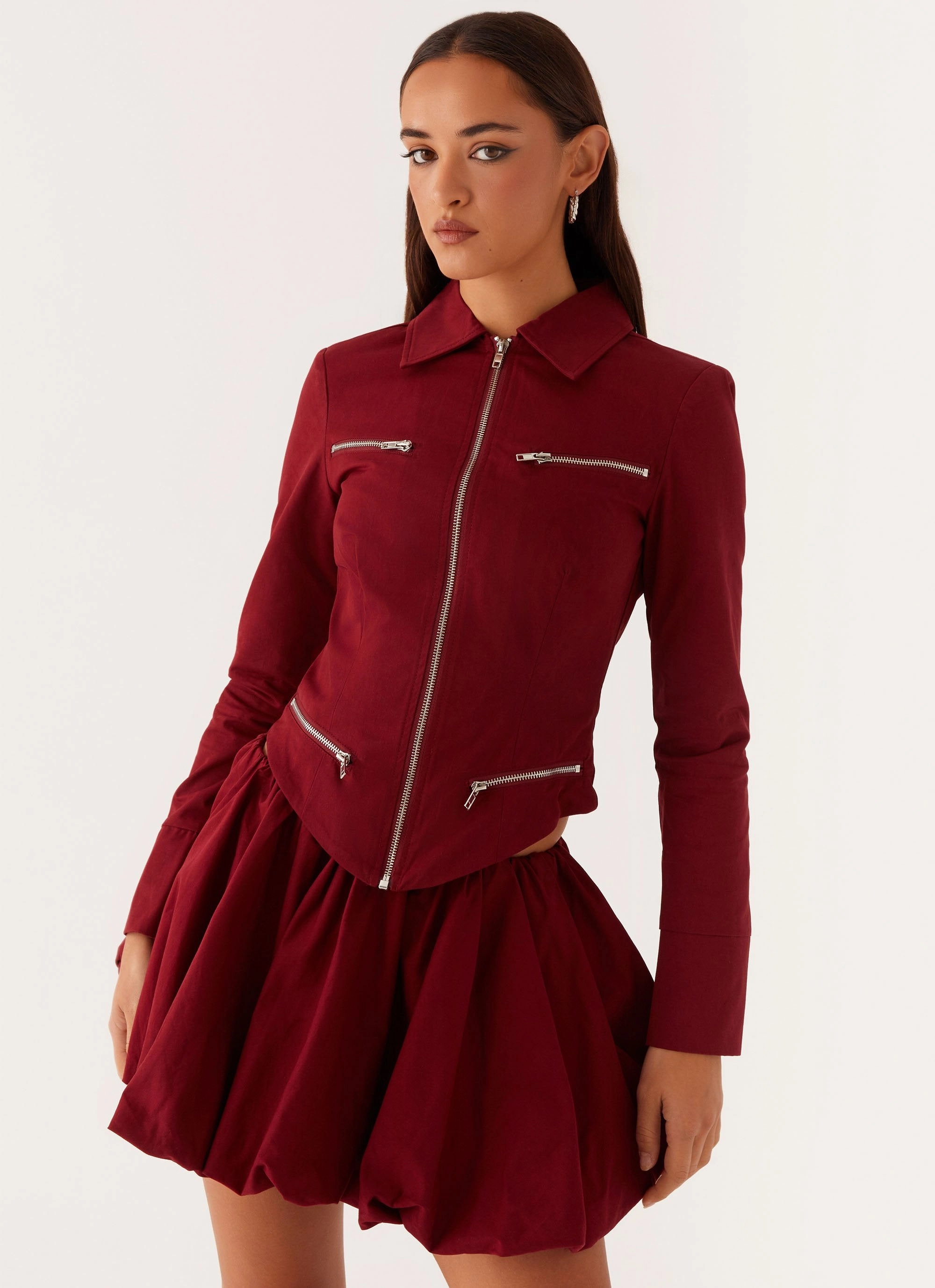 Petra Fitted Zip Top - Mulberry Moisture Wicking Technology