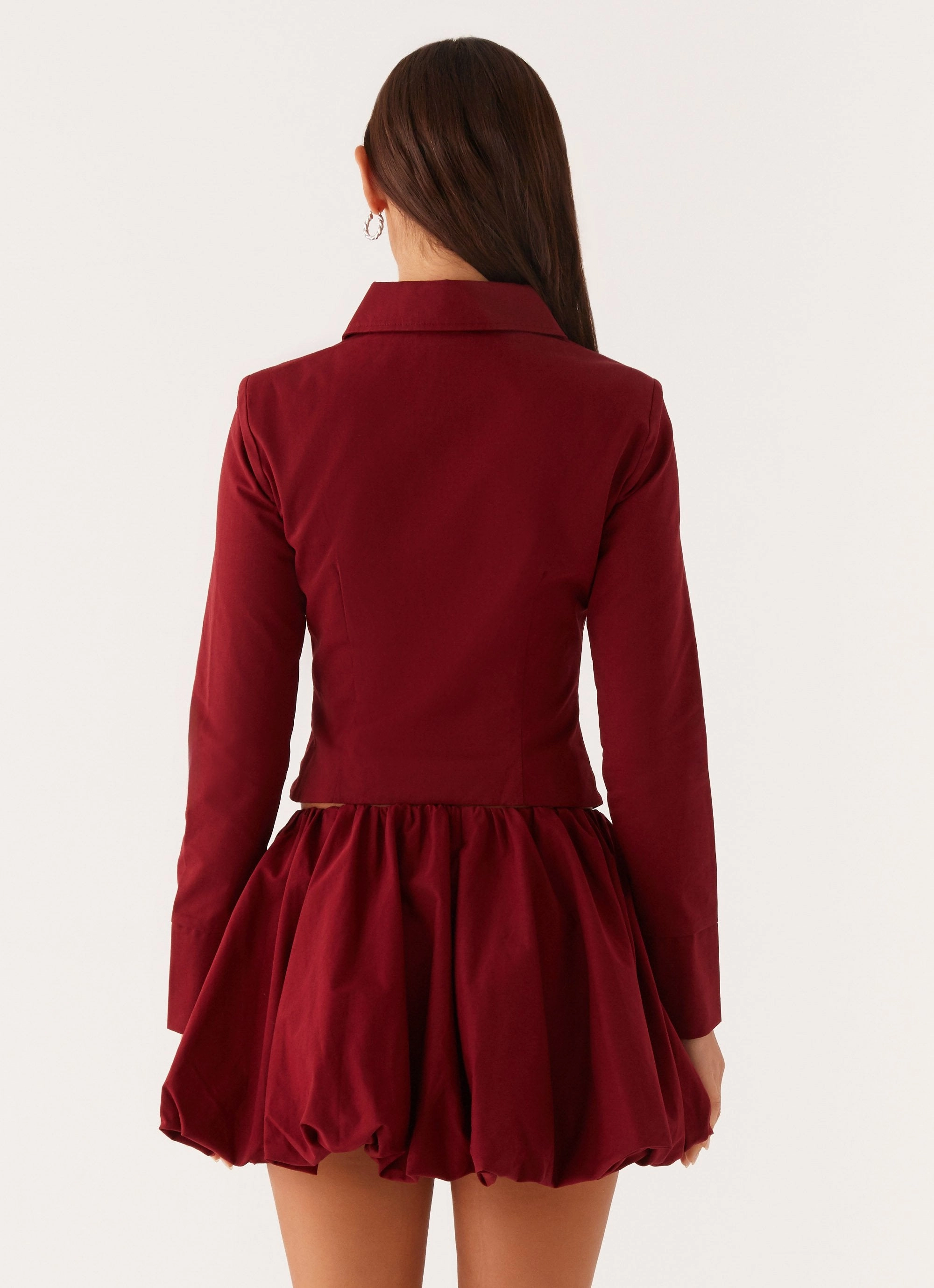 Petra Fitted Zip Top - Mulberry SelfFabric Binding Lightweight Weave Material