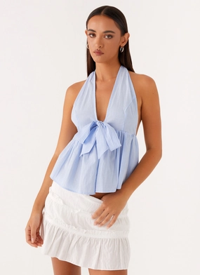 Bonded Seam Technique Tagless Comfort Collar On Repeat Halter Top - Blue Stripe