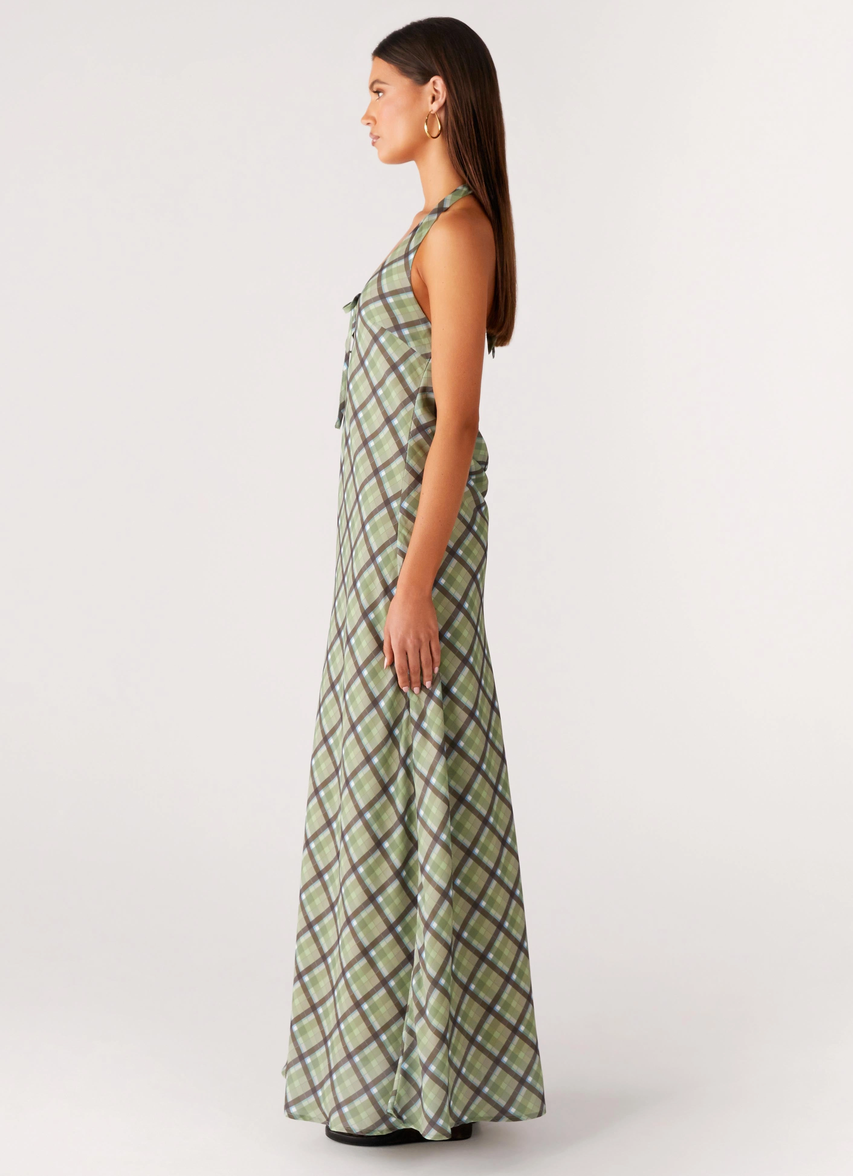 Chain-Detail Radiant Mood Coralie Maxi Dress - Cedar Check