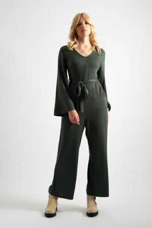 Coraline Brushed Marl Green V-Neck Jumpsuit