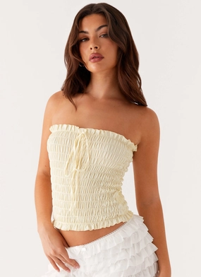 Breathable Microfiber MoistureControl Cordelia Shirred Tube Top - Lemon