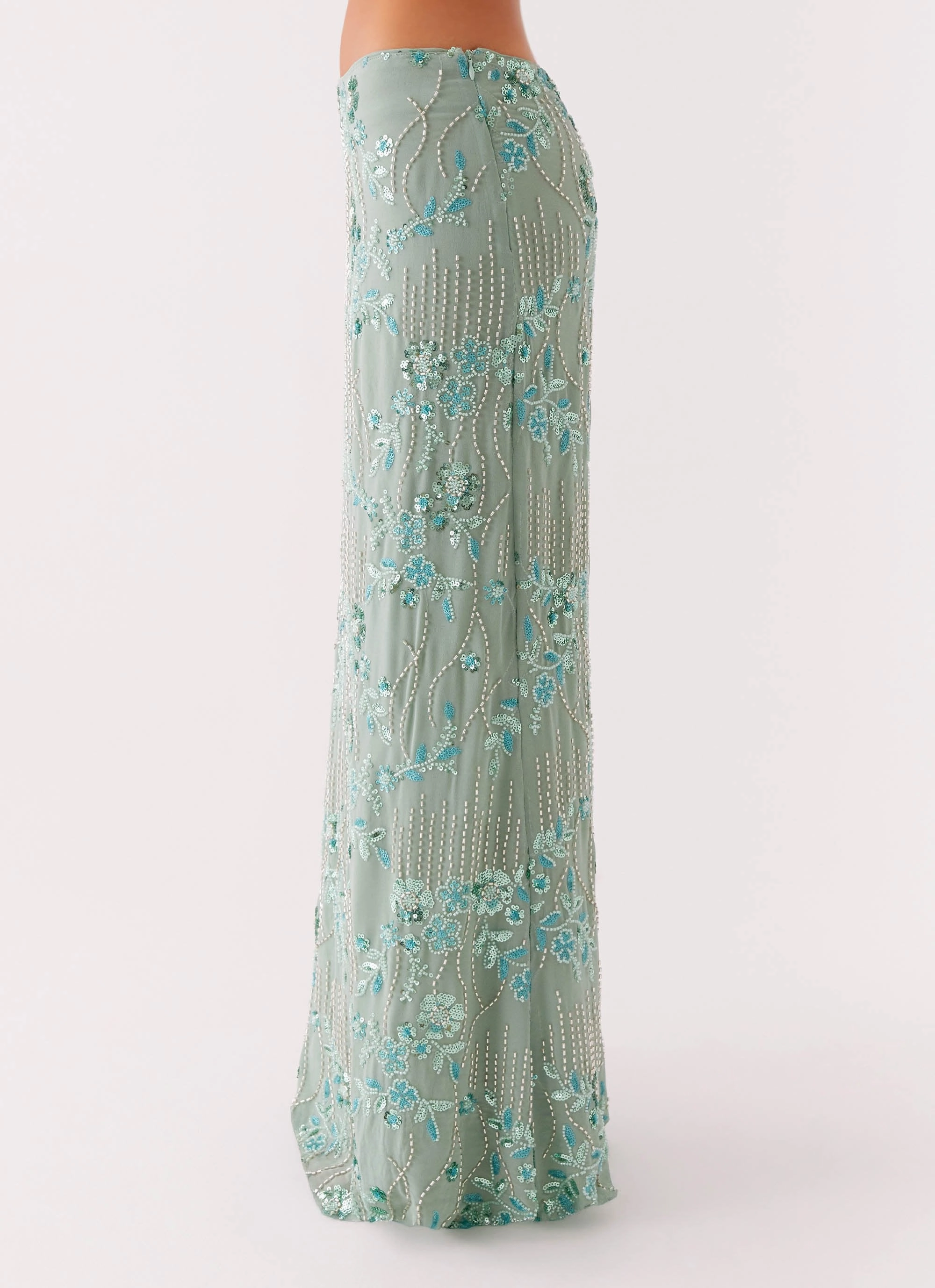 Corinna Low Rise Sequin Maxi Skirt - Mint Contoured Panel Design