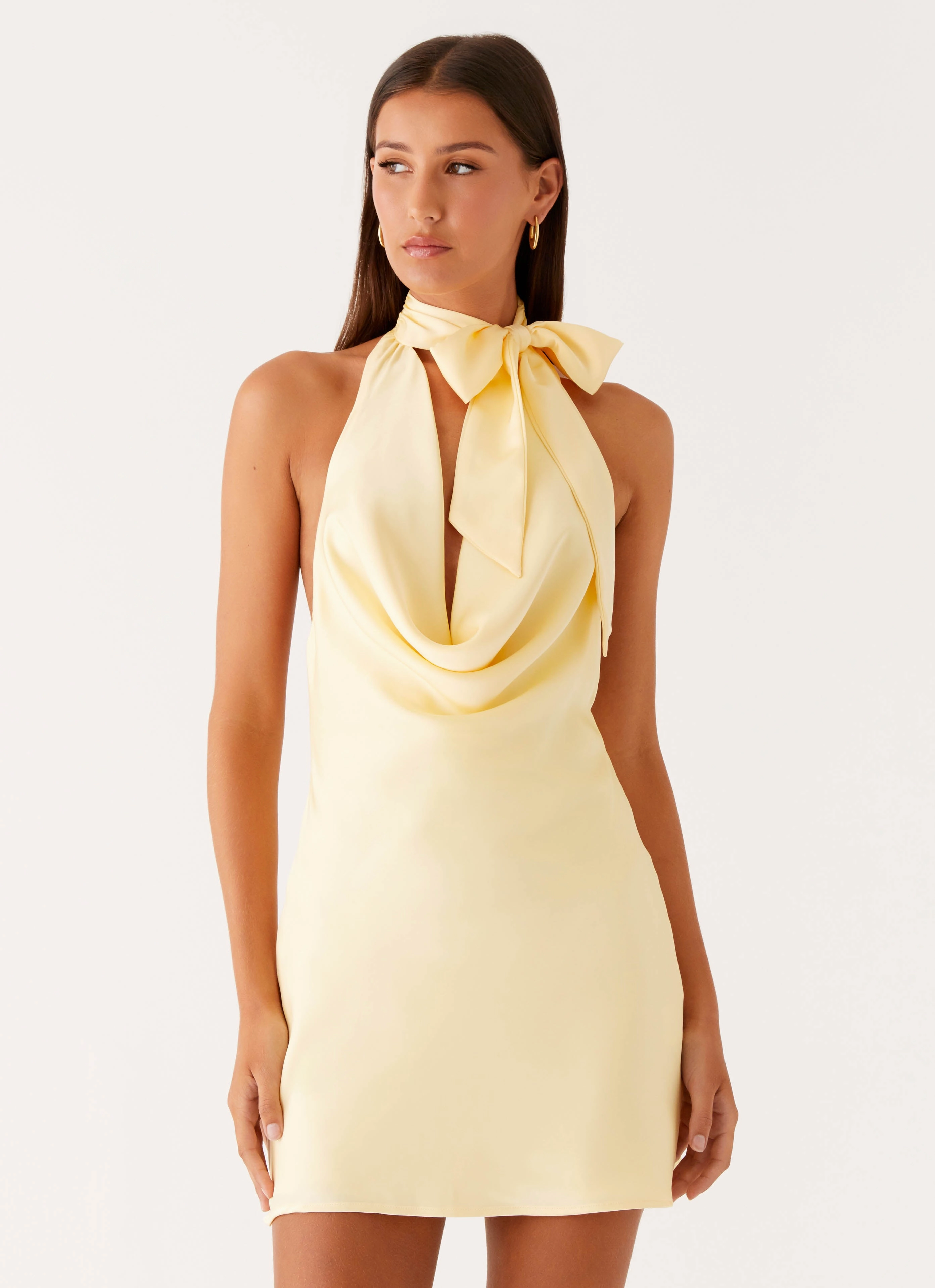 Cory Cowl Scarf Mini Dress - Sunny Yellow Sculpted Fit