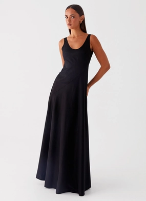Cosma Maxi Dress - Black Relaxed Finish Fold-Over-Detail