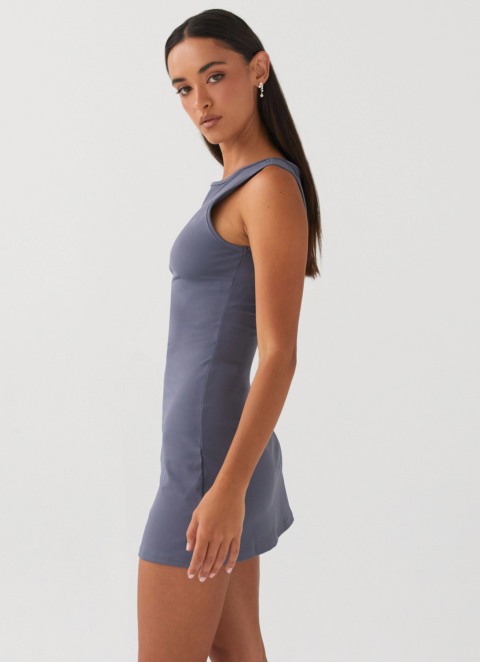 Chic and Flattering Minimalist fit-and-flare Cosmic Chic Mini Dress - Ash