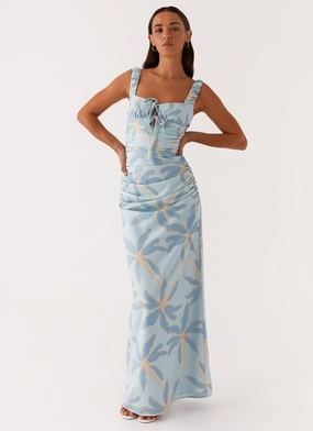 Cosmic Love Ruched Maxi Dress - Opulent Blue Crisp Finish