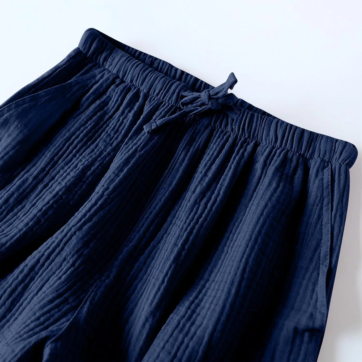Cotton Linen Pajama Shorts for Women Summer Loose Elastic Waist Comfy Pj Bottoms Soft Sleepwear Lounge Shorts with Pockets
