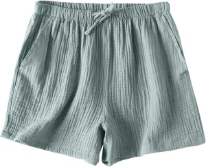 Cotton Linen Pajama Shorts for Women Summer Loose Elastic Waist Comfy Pj Bottoms Soft Sleepwear Lounge Shorts with Pockets