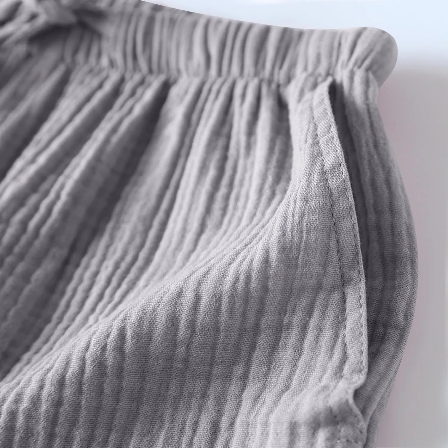 Cotton Linen Pajama Shorts for Women Summer Loose Elastic Waist Comfy Pj Bottoms Soft Sleepwear Lounge Shorts with Pockets