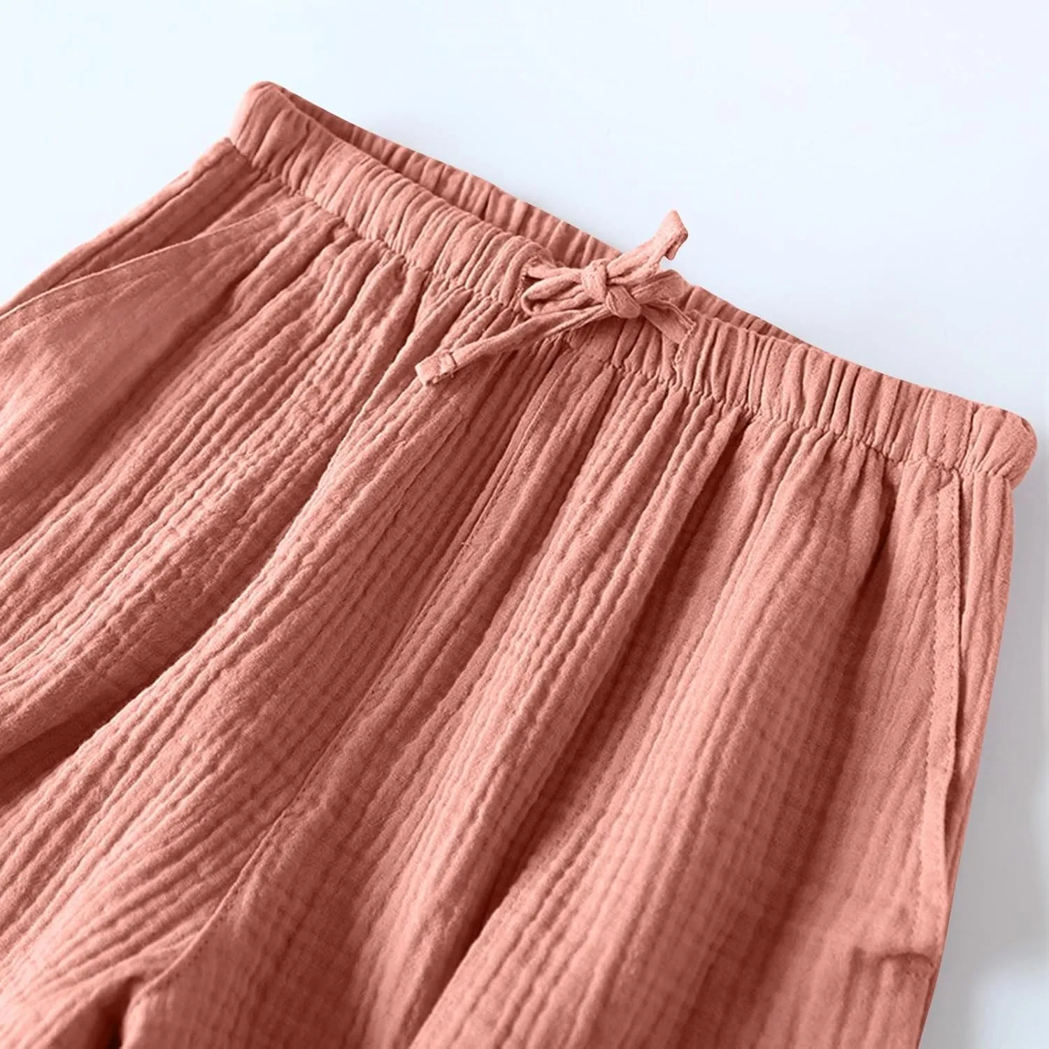 Cotton Linen Pajama Shorts for Women Summer Loose Elastic Waist Comfy Pj Bottoms Soft Sleepwear Lounge Shorts with Pockets
