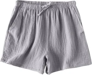 Cotton Linen Pajama Shorts for Women Summer Loose Elastic Waist Comfy Pj Bottoms Soft Sleepwear Lounge Shorts with Pockets