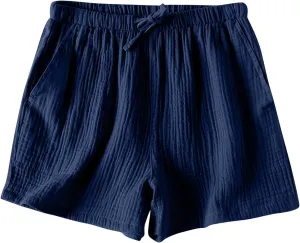 Cotton Linen Pajama Shorts for Women Summer Loose Elastic Waist Comfy Pj Bottoms Soft Sleepwear Lounge Shorts with Pockets