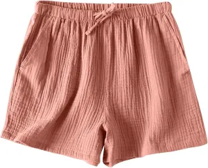 Cotton Linen Pajama Shorts for Women Summer Loose Elastic Waist Comfy Pj Bottoms Soft Sleepwear Lounge Shorts with Pockets