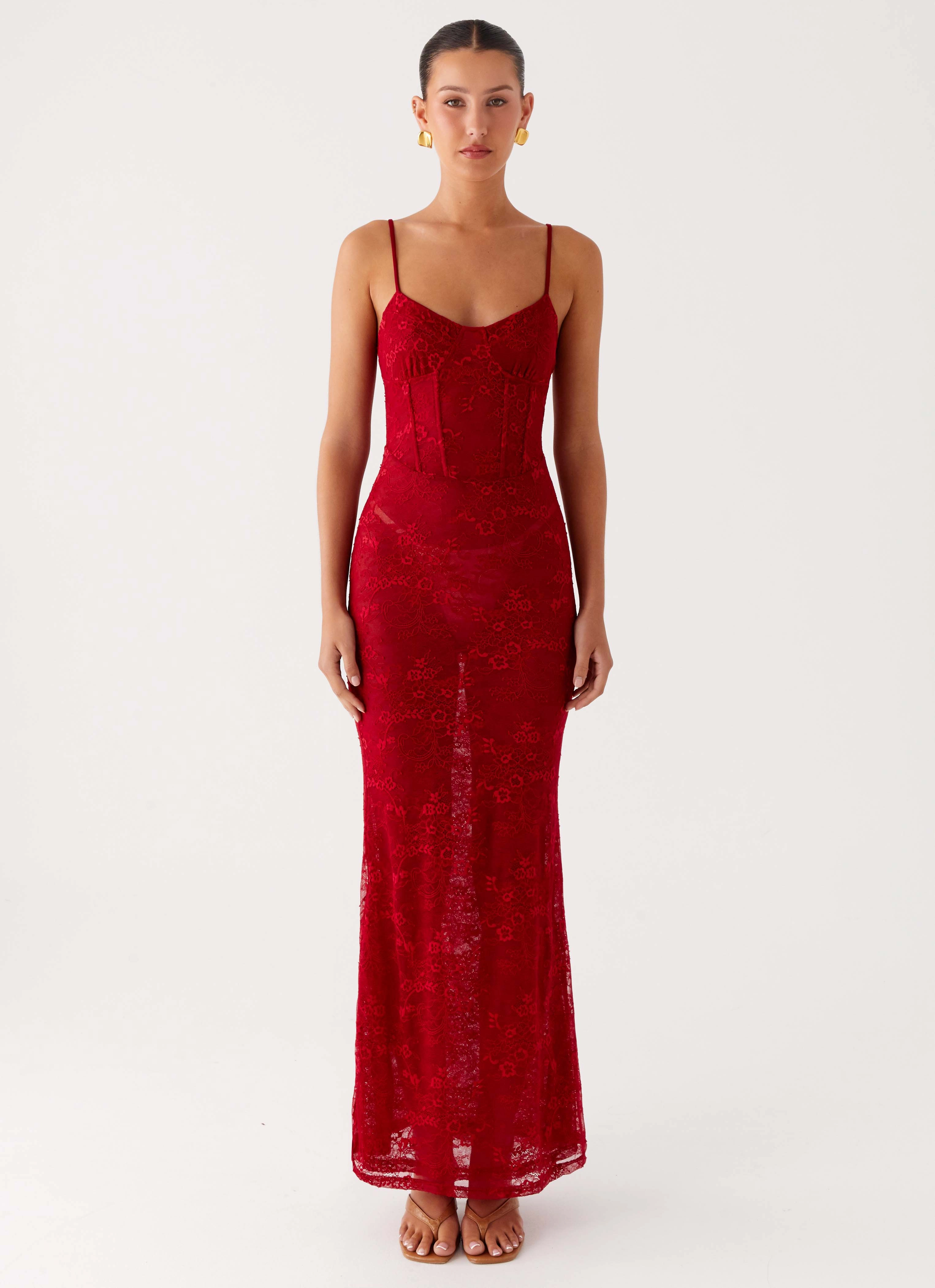 Rosa Corset Maxi Dress - Red Soft Stitch Self Power