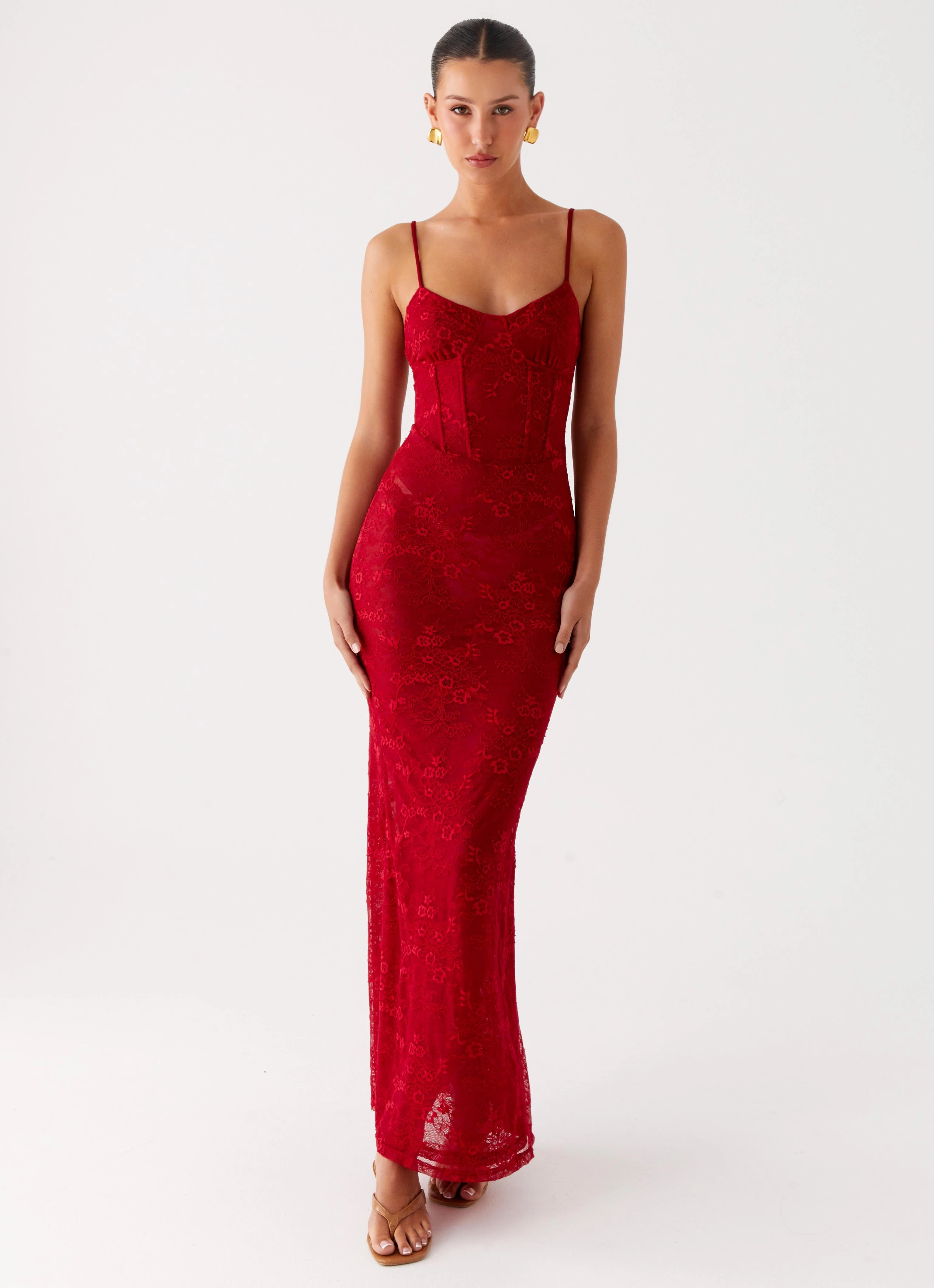 Fall Mood Rosa Corset Maxi Dress - Red