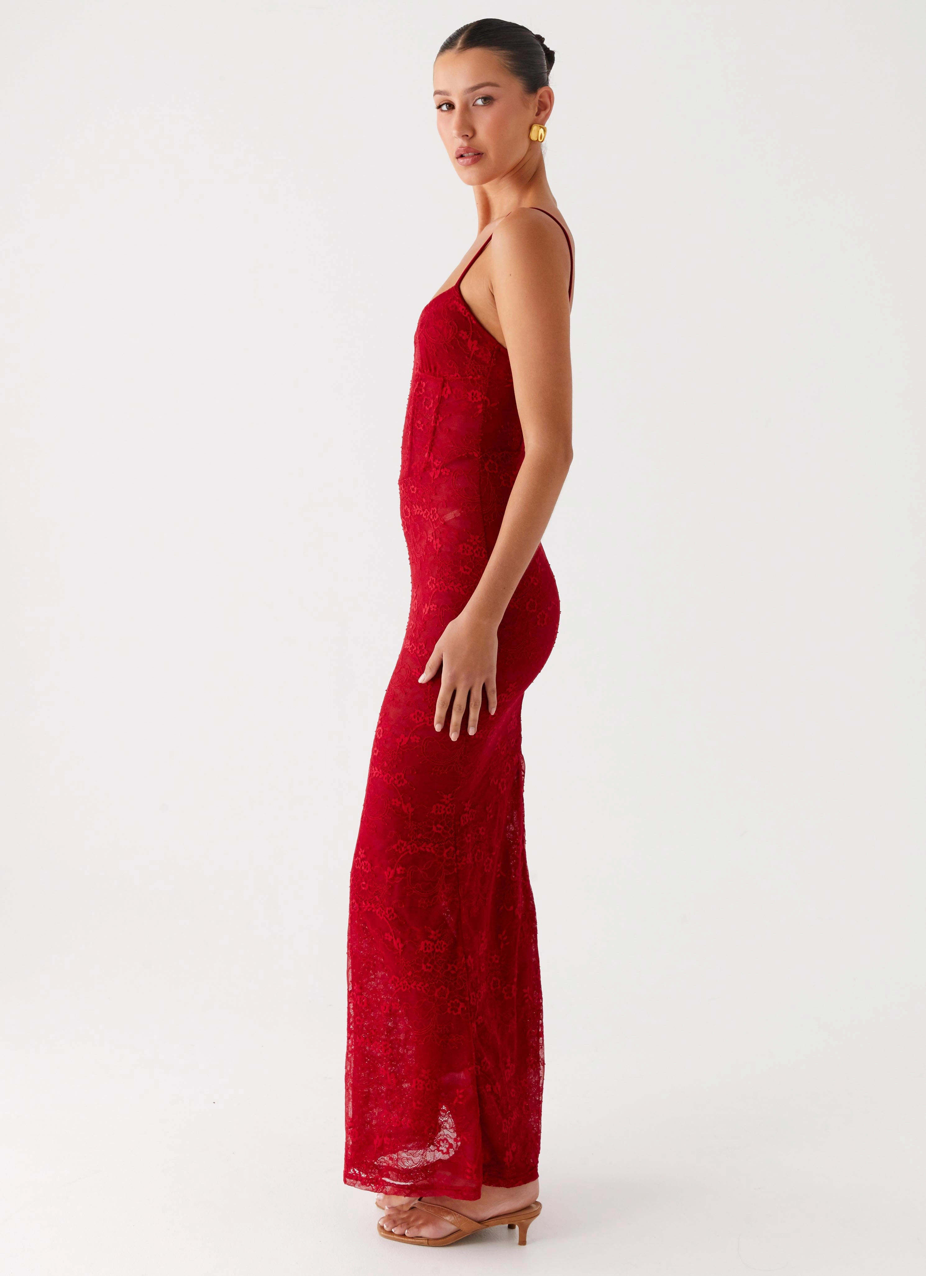 Office Glam Rosa Corset Maxi Dress - Red