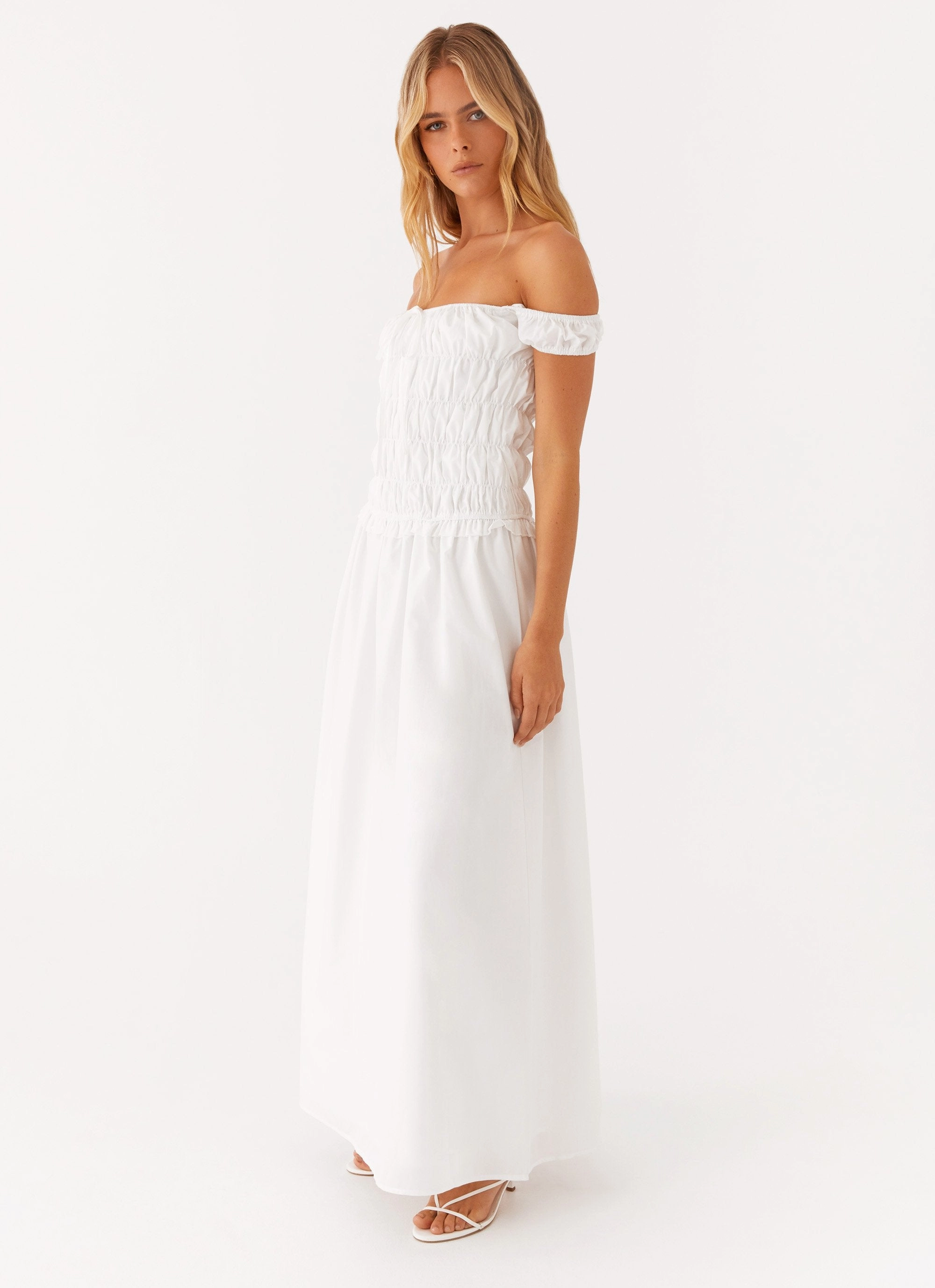 Countryside Off Shoulder Maxi Dress - Ivory Polished Fit