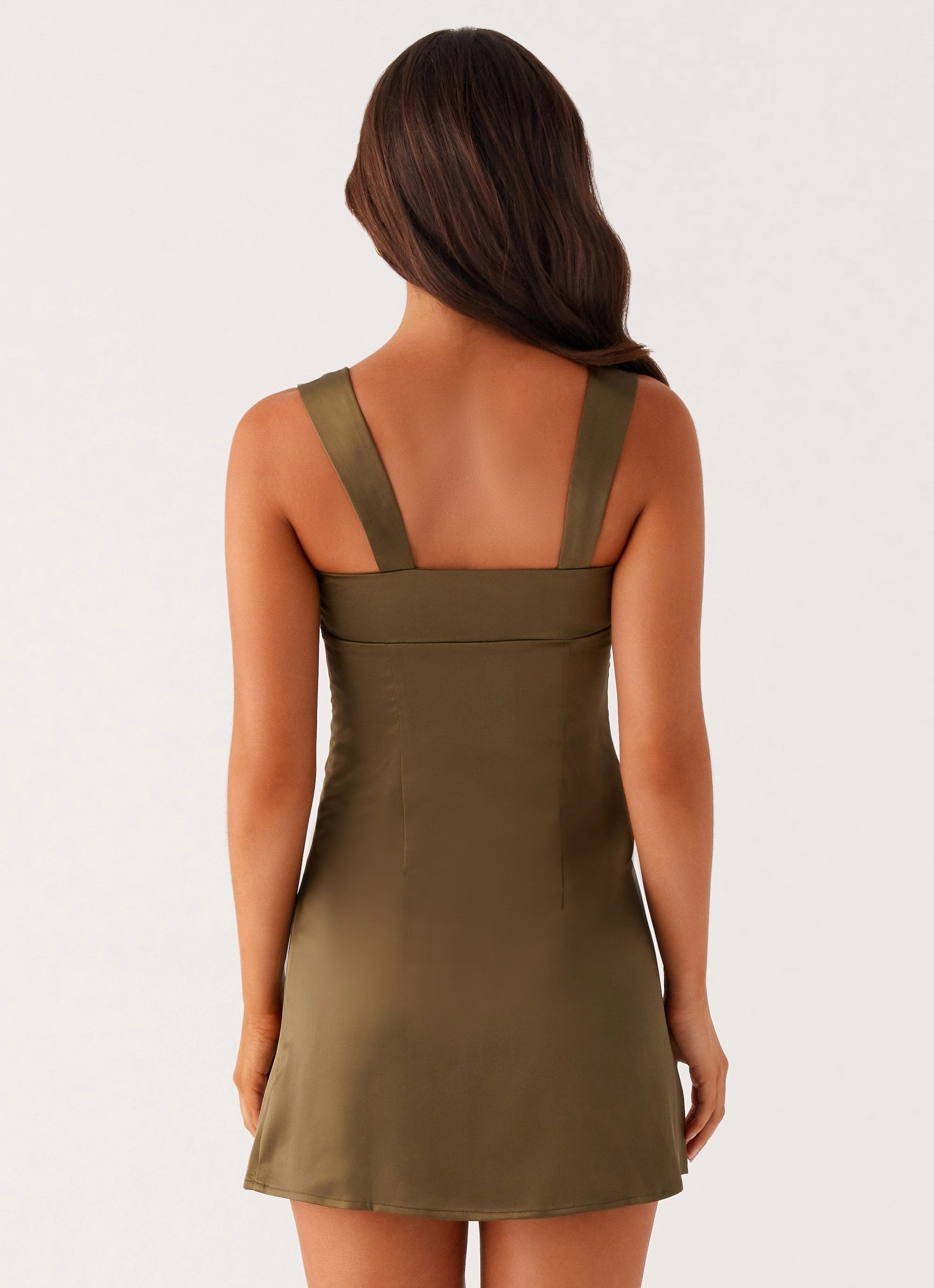 Metallic Finish Odette Satin Mini Dress - Khaki