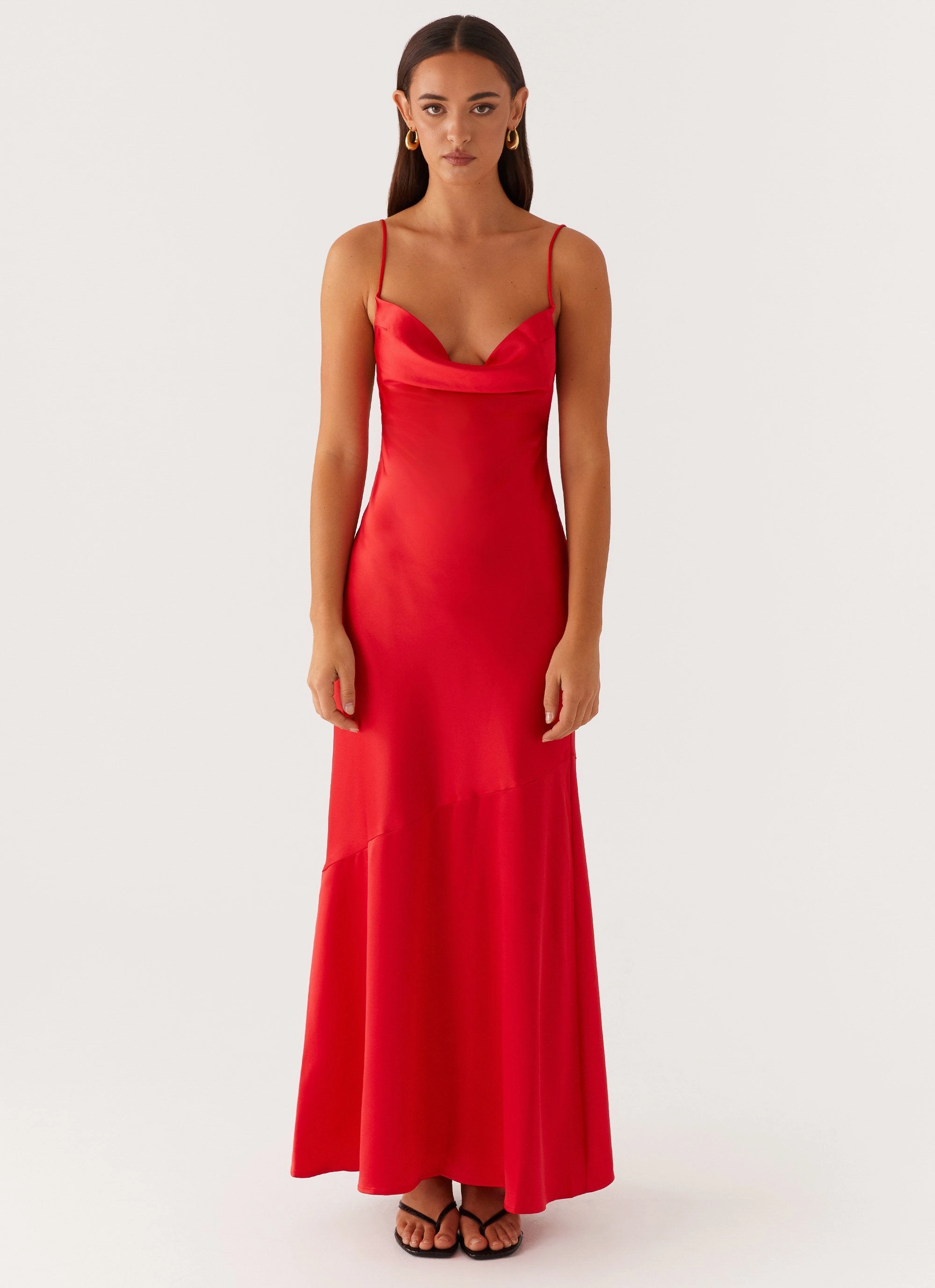 Alianna Cowl Neck Satin Maxi Dress - Red Chic Spirit