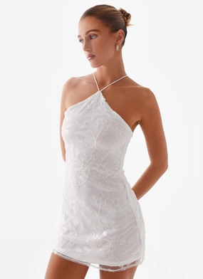 Rumi Beaded Mini Dress - White Tiered Skirt