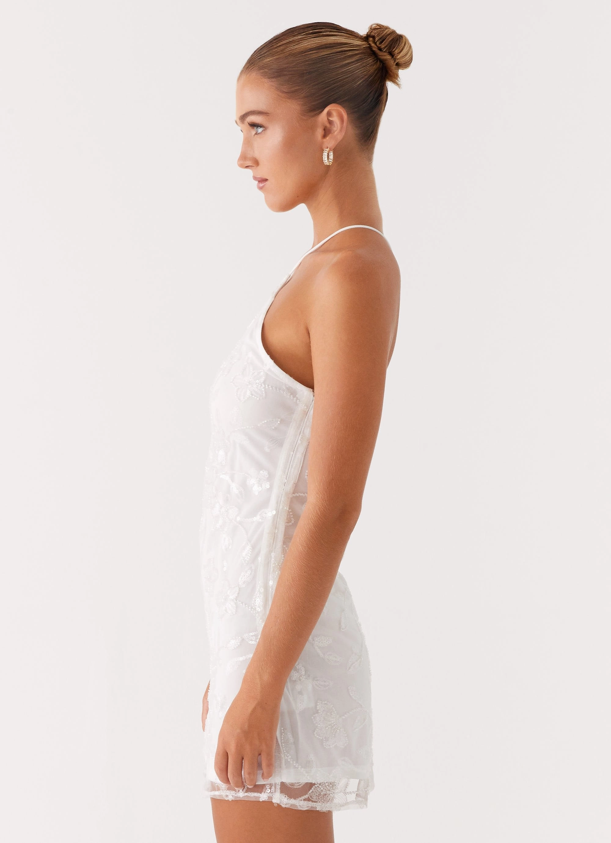 Flexible Layers Relaxed and Elegant Rumi Beaded Mini Dress - White