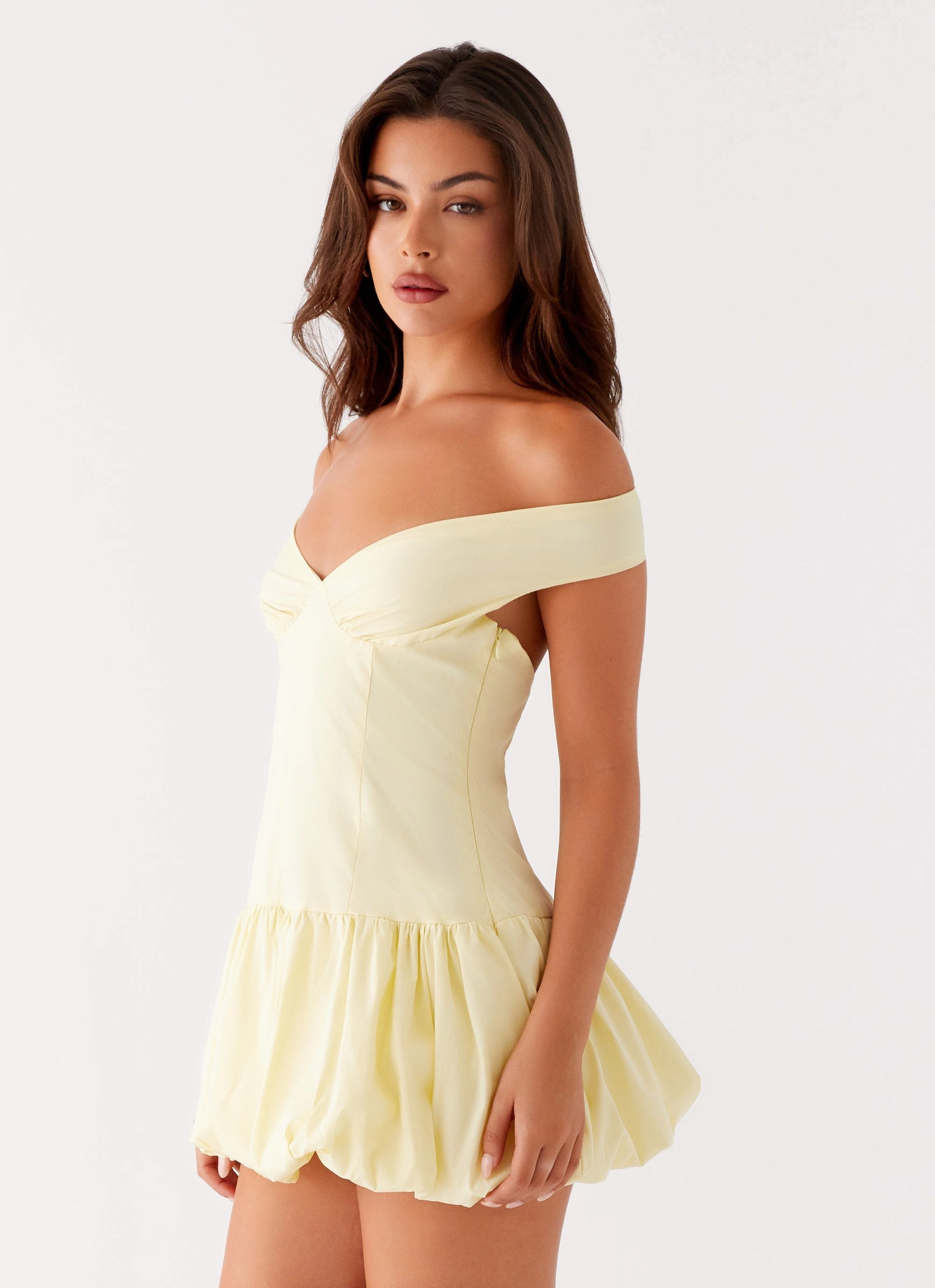 Endless Romance Off Shoulder Mini Dress - Yellow Country View