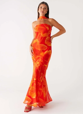 Under The Pagoda Maxi Dress - Orange Floral Refined Presence