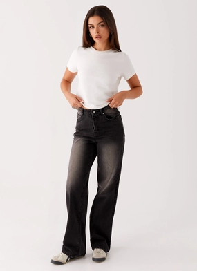 Freedom Motion Back Again Straight Leg Denim Jeans - Charcoal Wash
