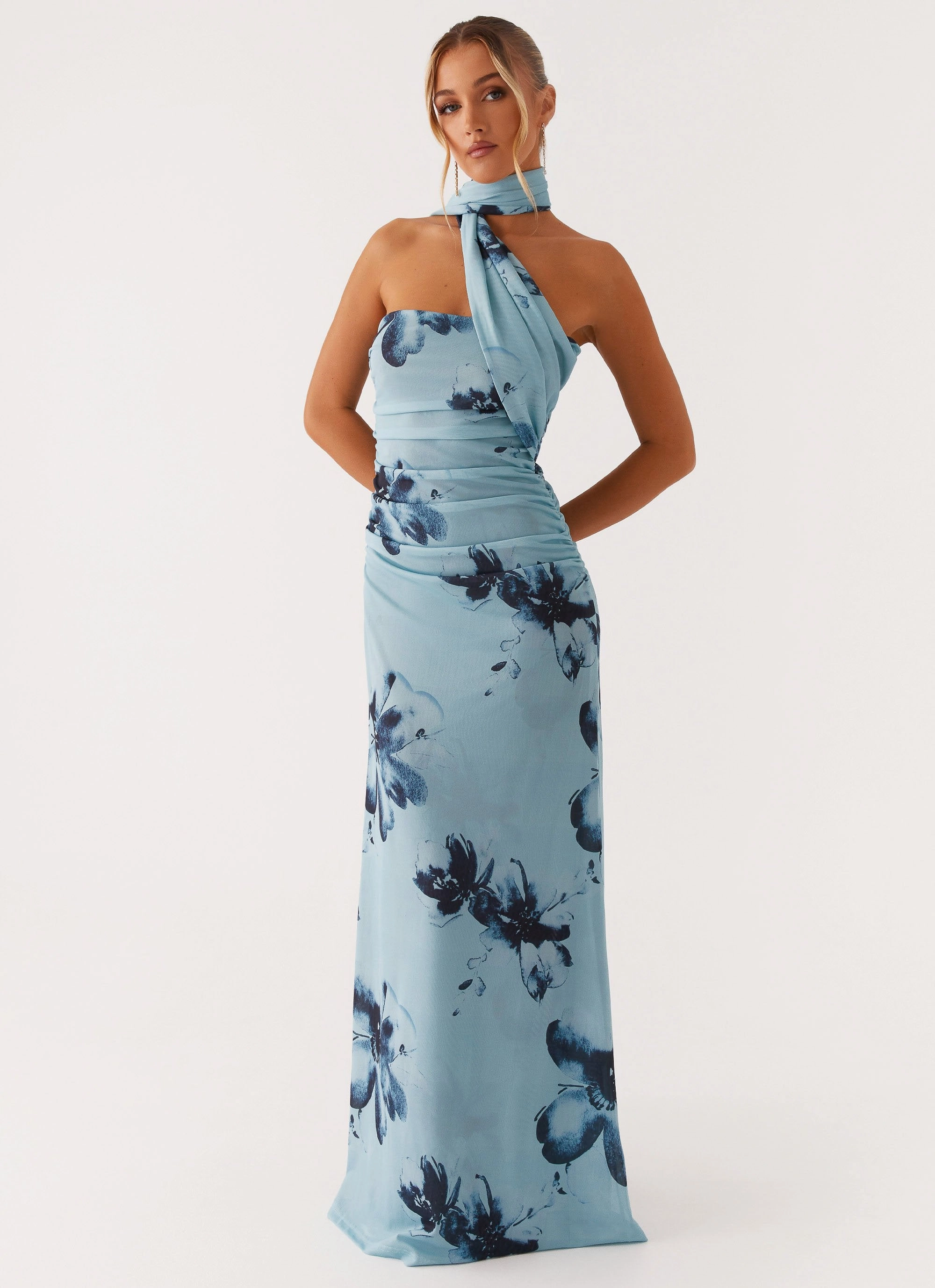 Songbird Maxi Dress - Blue Black Floral Tonal-Panel
