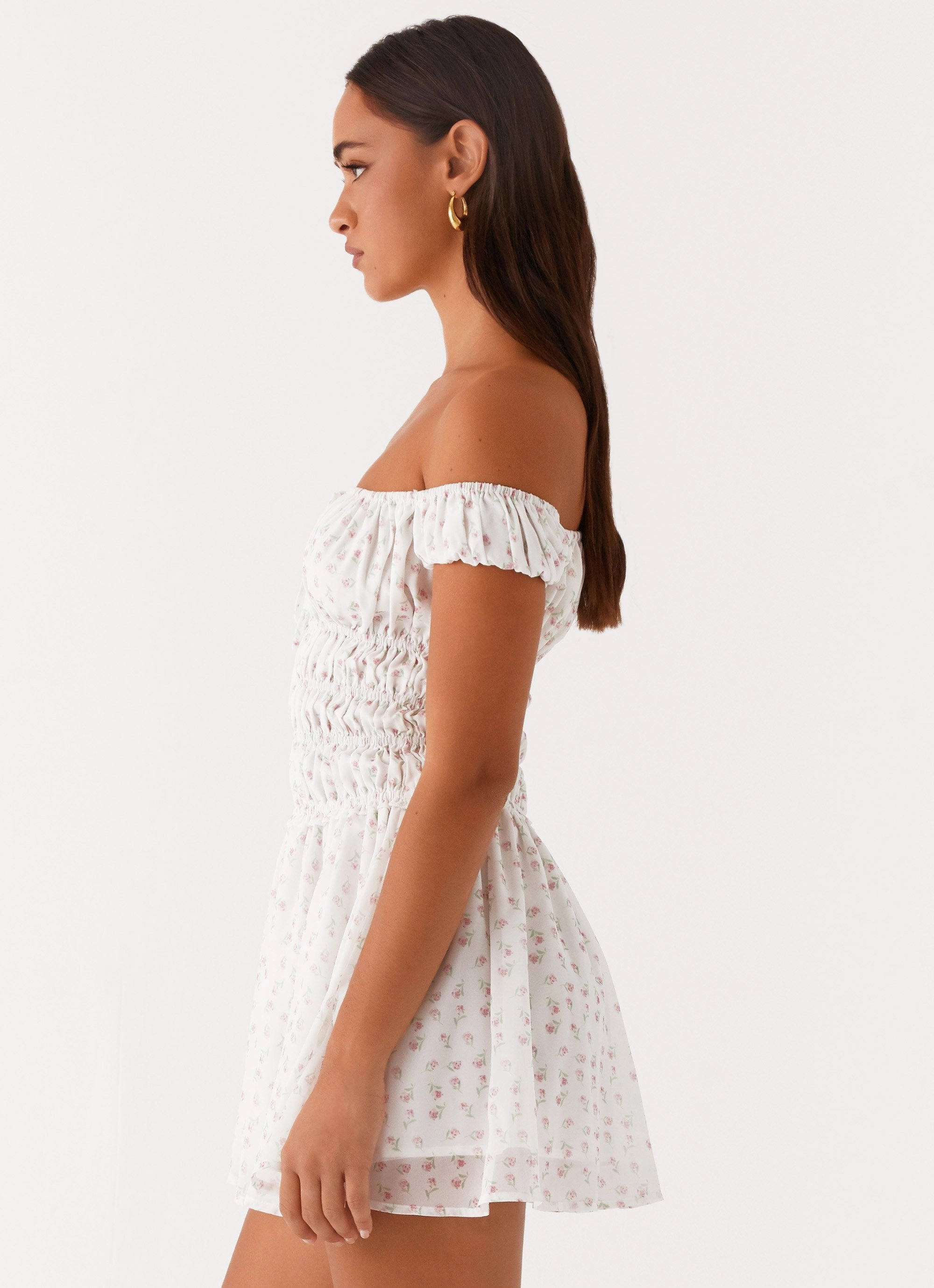 custom-fit Total Bliss Shirred Mini Dress - White Floral