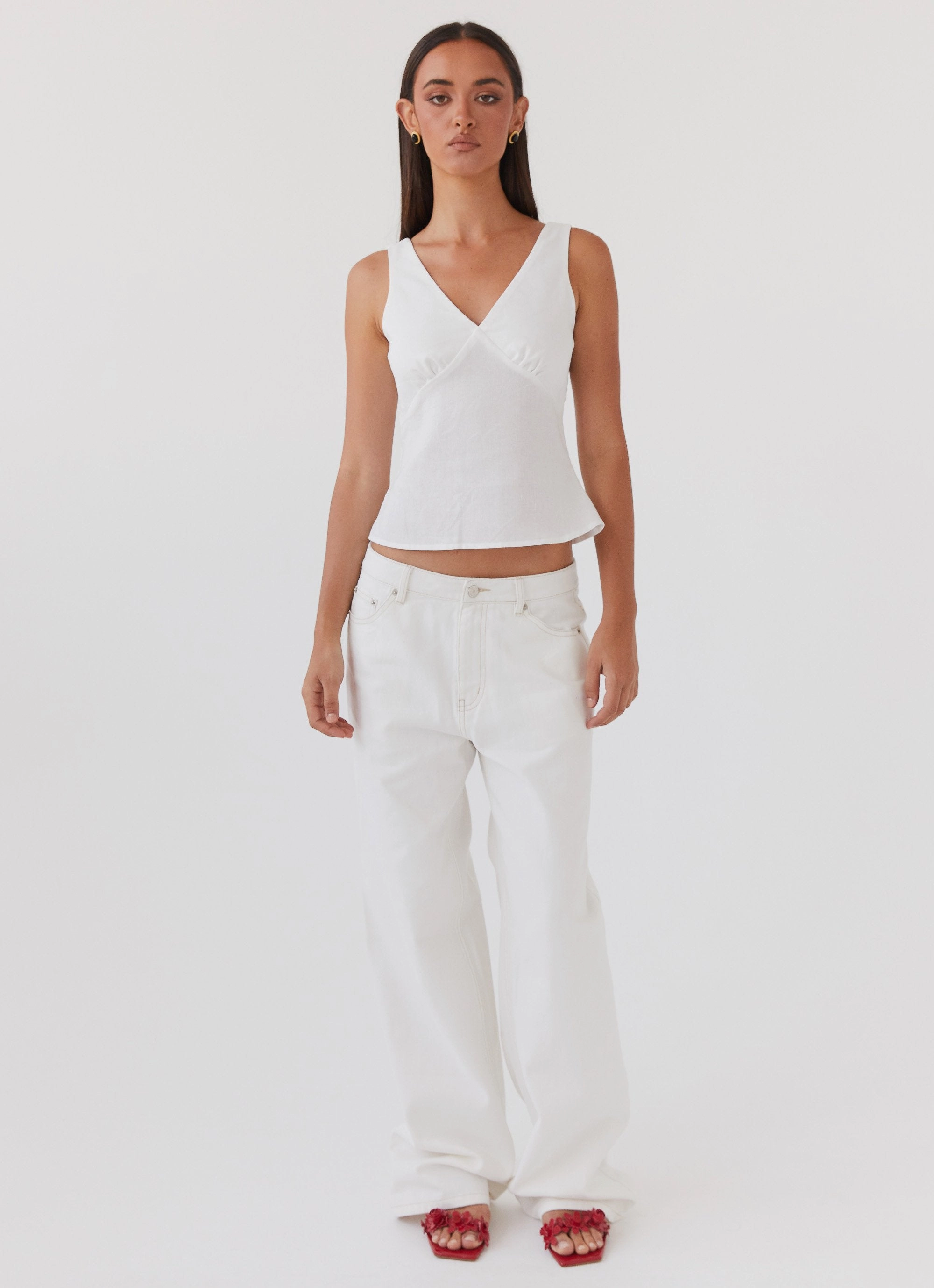 Corduroy texture anti slip grip Keanna Low Rise Denim Jeans - Ivory
