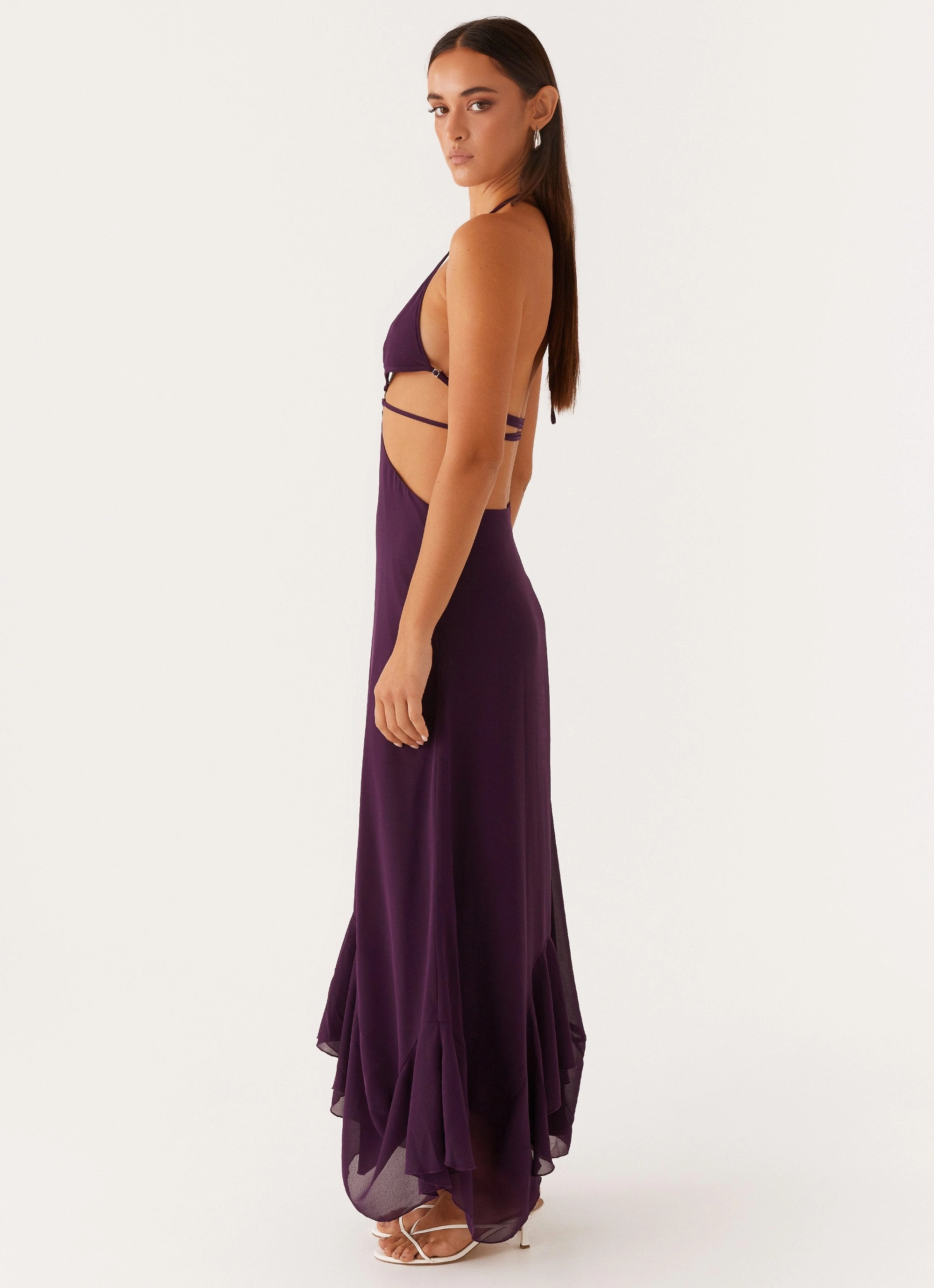 Bronx Halterneck Maxi Dress - Mulberry Subtle Finish Natural Flow