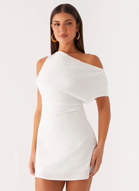 Moonlight Oasis Asymmetrical Mini Dress - Off White Everyday Comfort