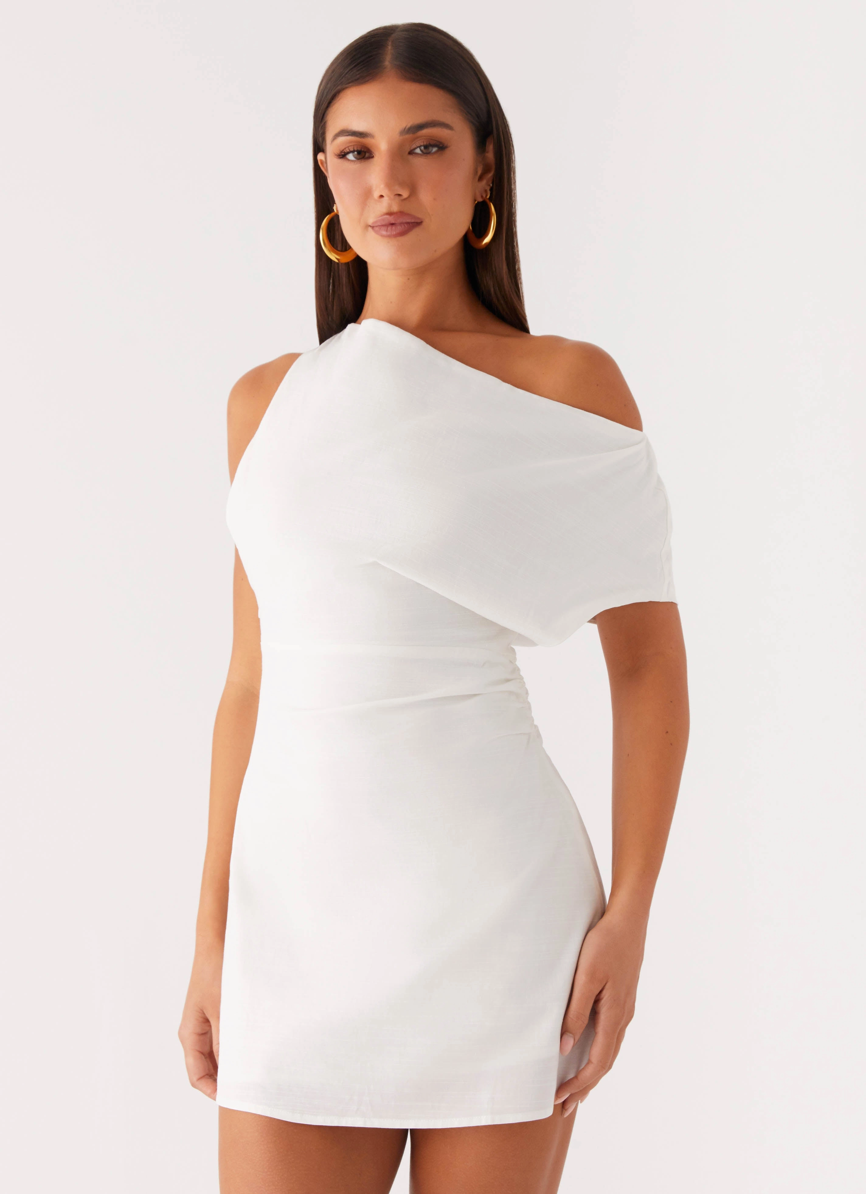 Moonlight Oasis Asymmetrical Mini Dress - Off White Everyday Comfort