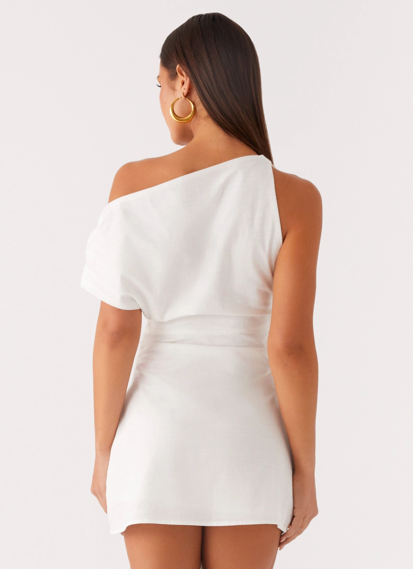 Moonlight Oasis Asymmetrical Mini Dress - Off White Festival-Ready Natural Drape
