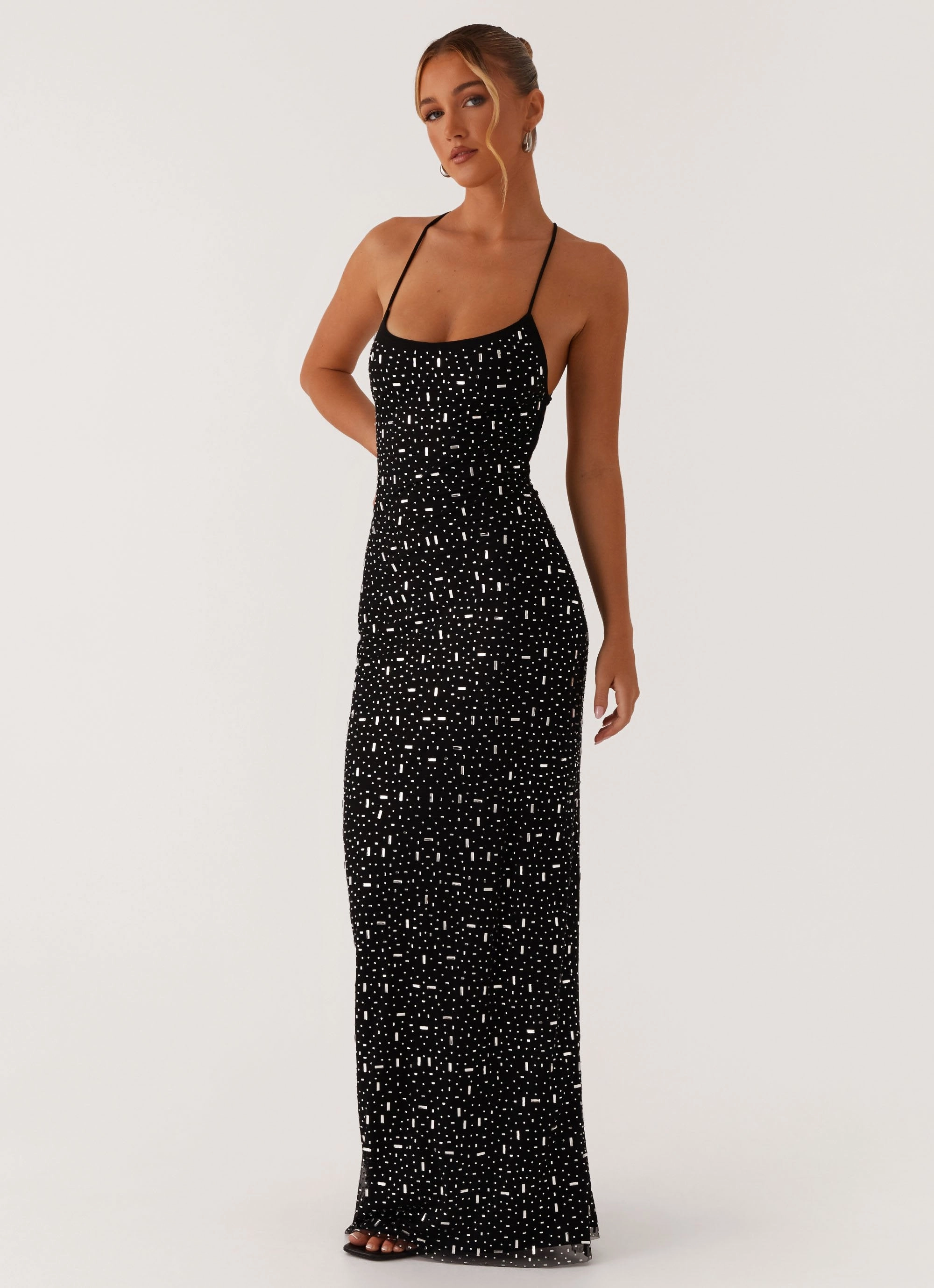 Chic Harmony Cressida Rhinestone Mesh Maxi Dress - Black