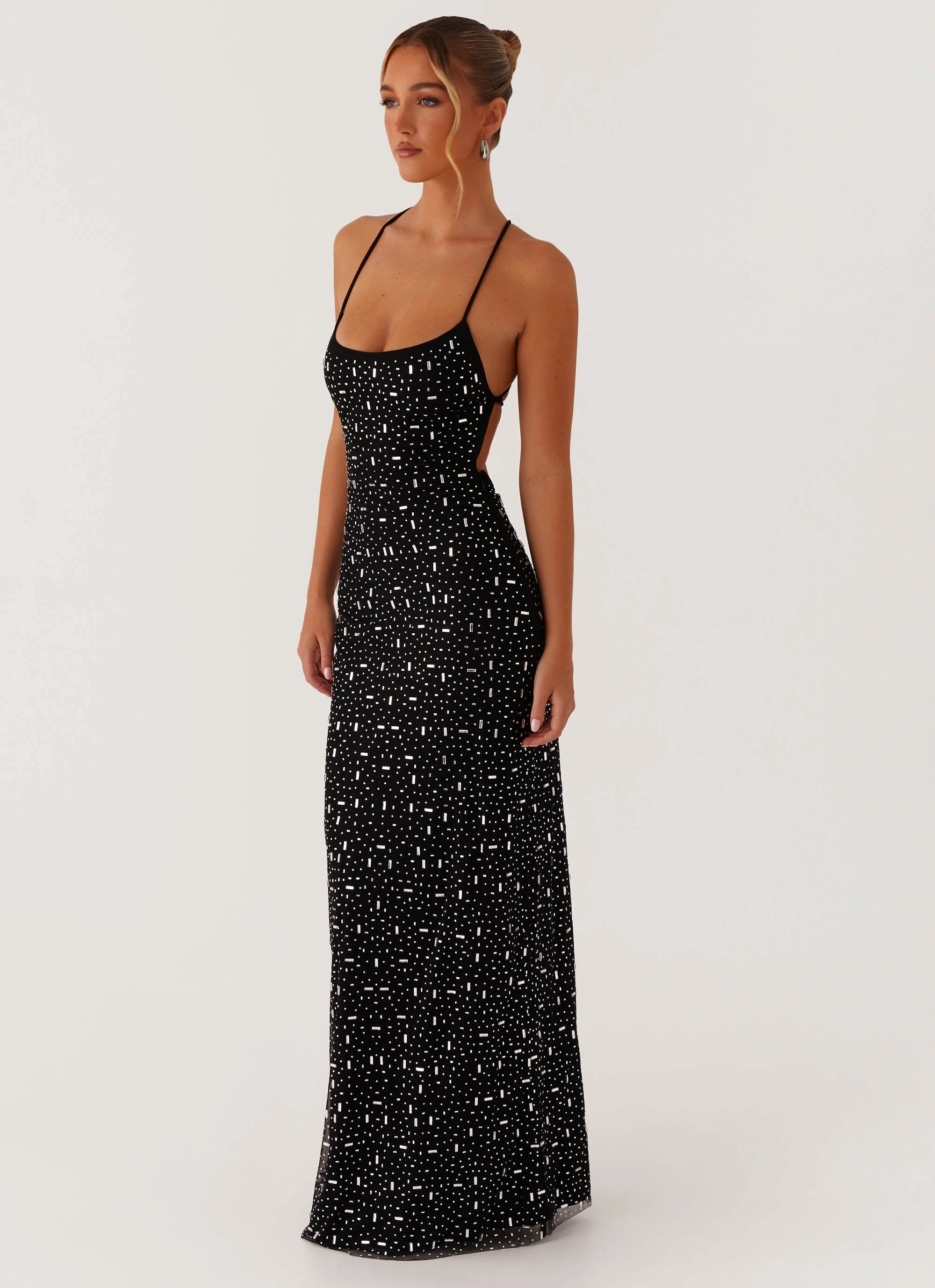 Cressida Rhinestone Mesh Maxi Dress - Black Flattering Cut Wear Fresh Texture