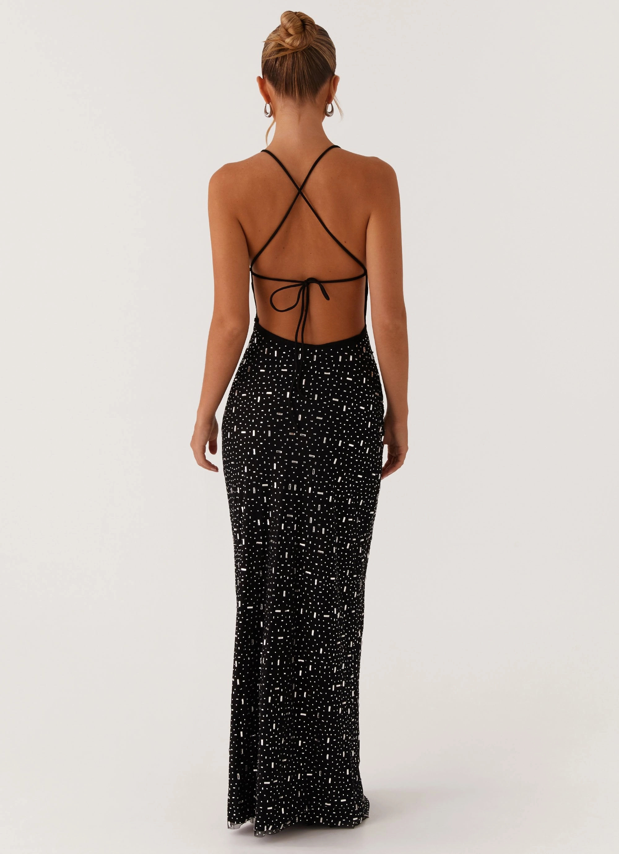 Cressida Rhinestone Mesh Maxi Dress - Black Fit Base Casual Look