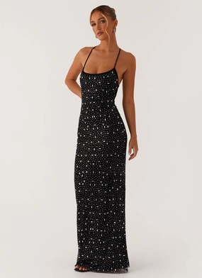 Chic Harmony Cressida Rhinestone Mesh Maxi Dress - Black