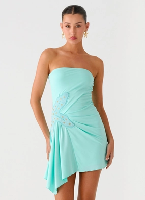 Ocean Dream Strapless Mini Dress - Turquoise Work Chic