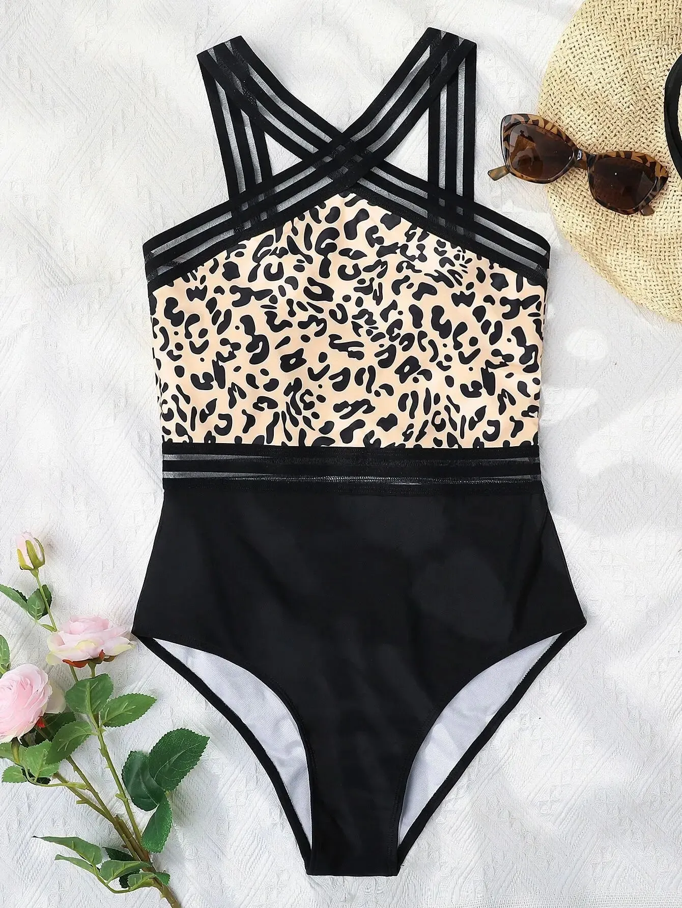 Criss-Cross Mesh High-Neck Monokini for Water Sports