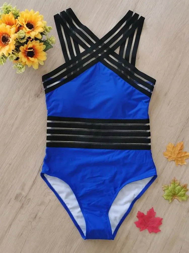 Criss-Cross Mesh High-Neck Monokini for Water Sports