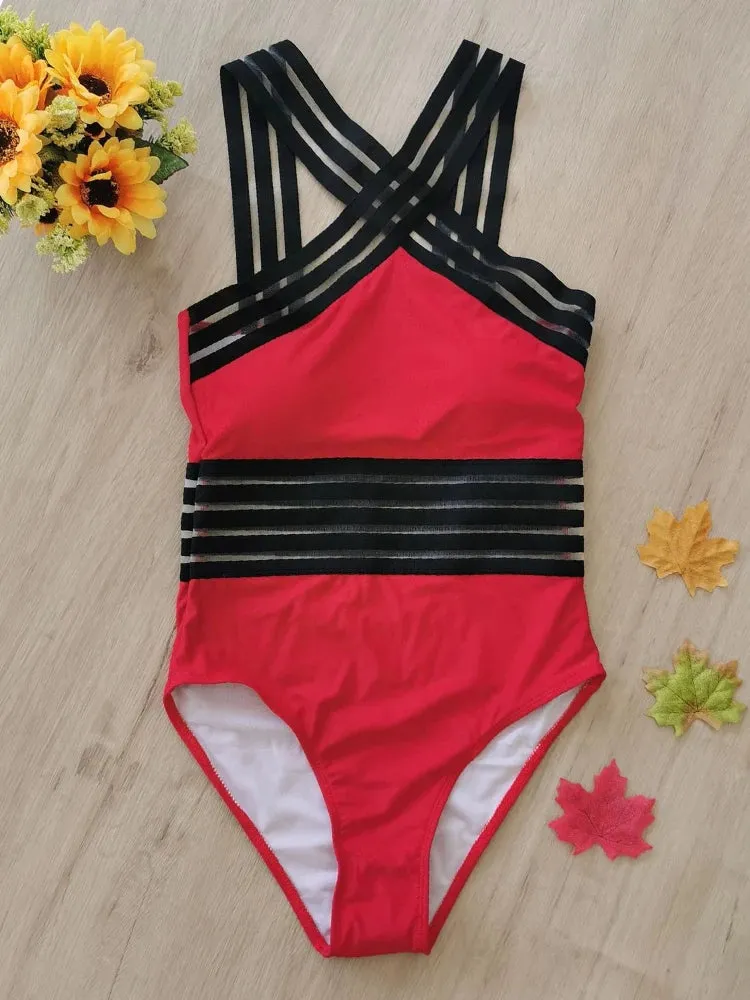 Criss-Cross Mesh High-Neck Monokini for Water Sports