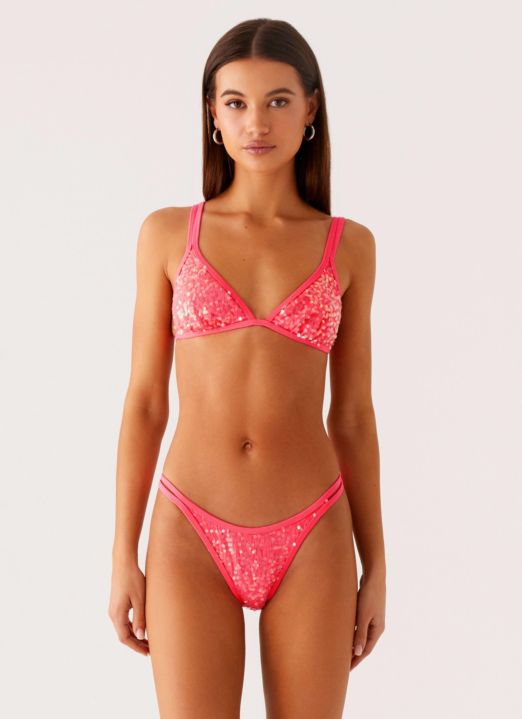 Croatia Bikini Bottoms - Pink Sequin Lockdown Zipper Technology AntiSlip Grip Technology
